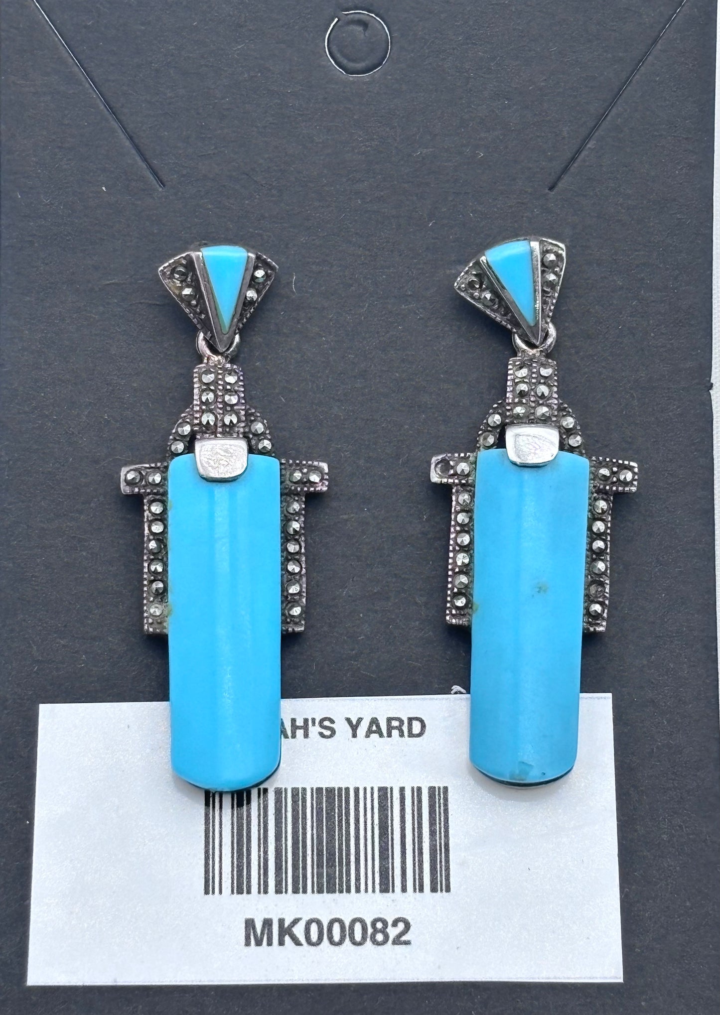 Art deco inspired silver and turquoise drop earri