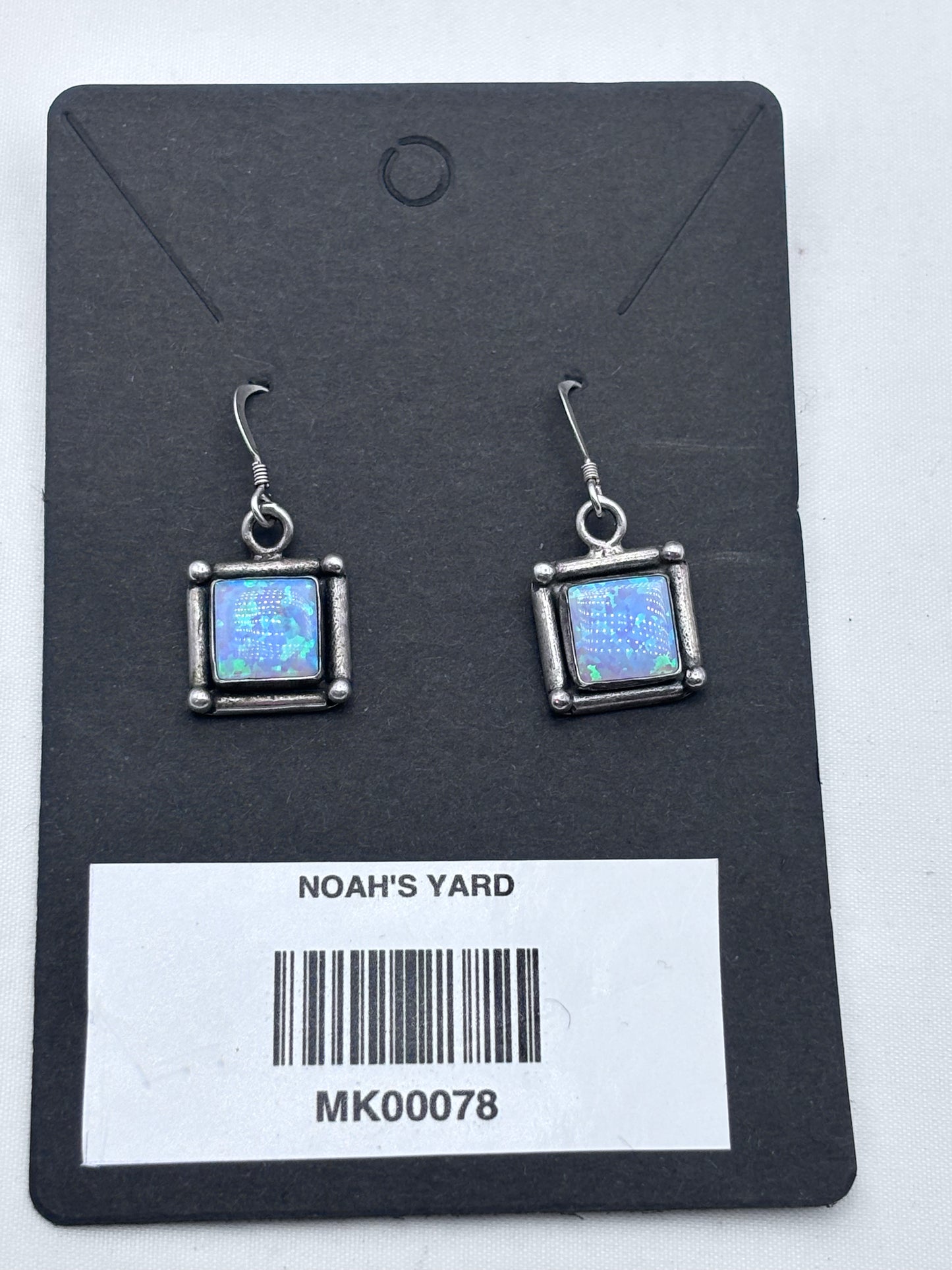 Vintage silver opal square drop earrings