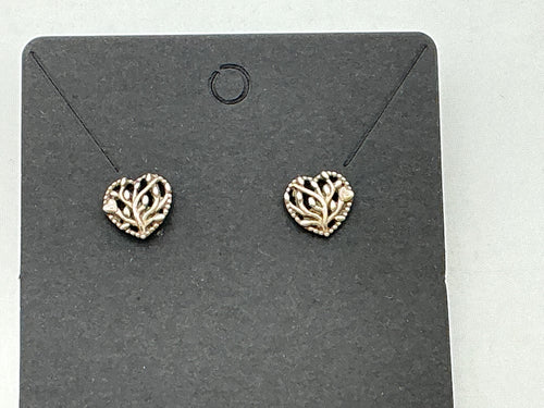 925 silver floral heart earrings