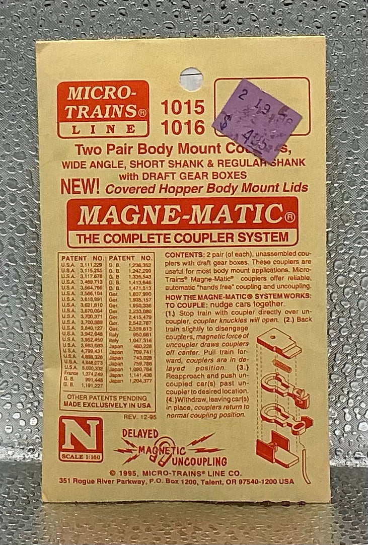 Micro Trains N Gauge 1015/1016 Body Mount Couplers Sealed