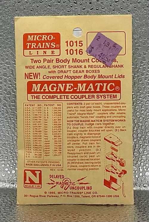 Micro Trains N Gauge 1015/1016 Body Mount Couplers Sealed