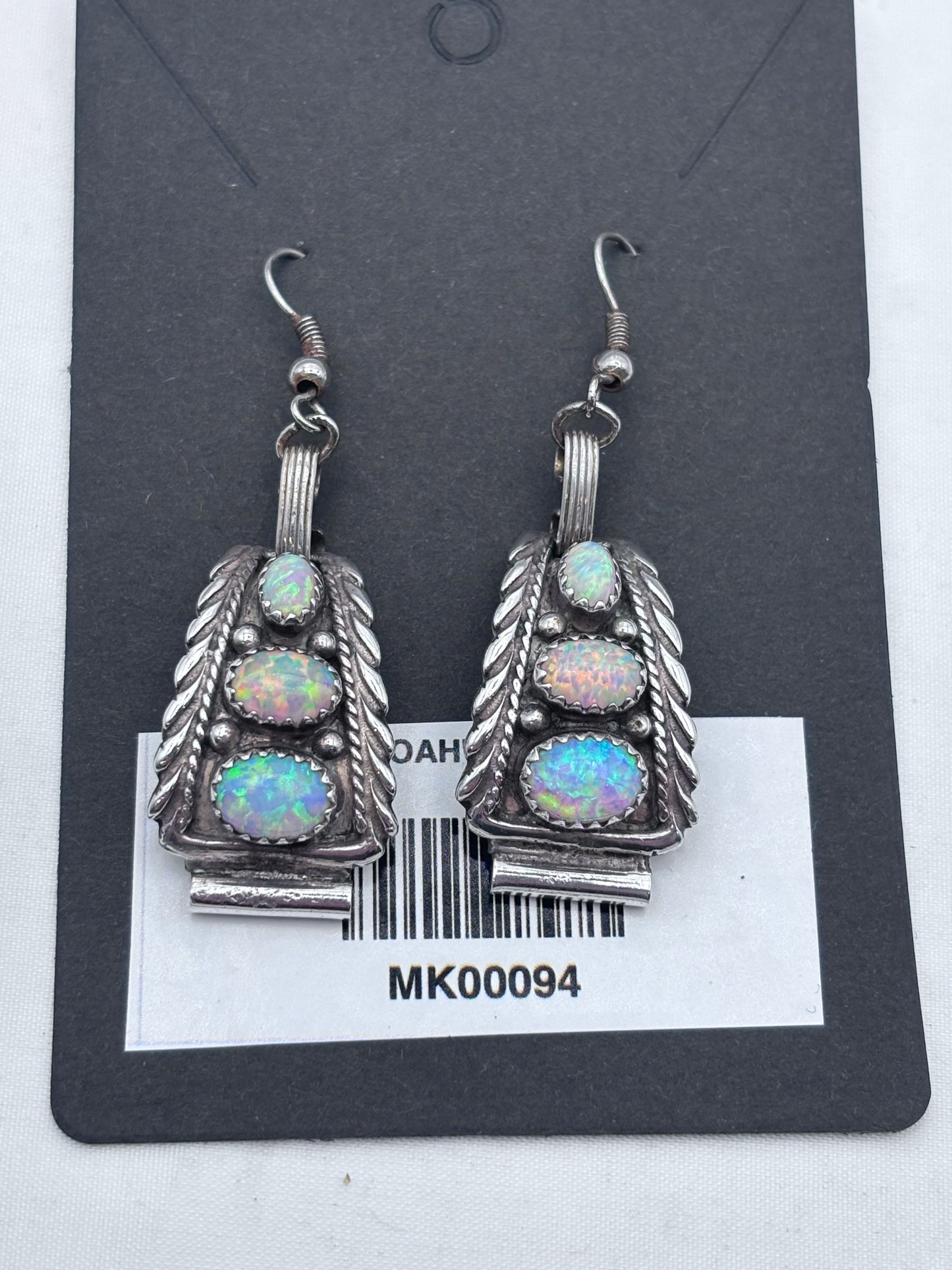 Vintage triple opal and silver earrings