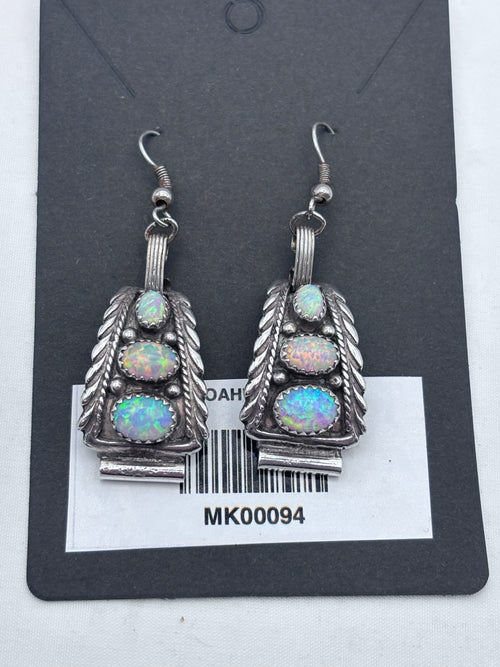 Vintage triple opal and silver earrings