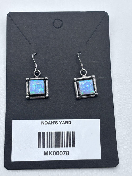 Vintage silver opal square drop earrings