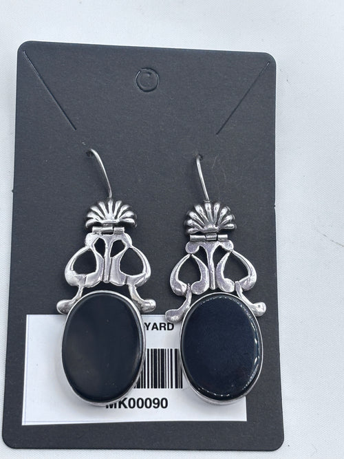 Vintage silver art deco inspired black stone earri
