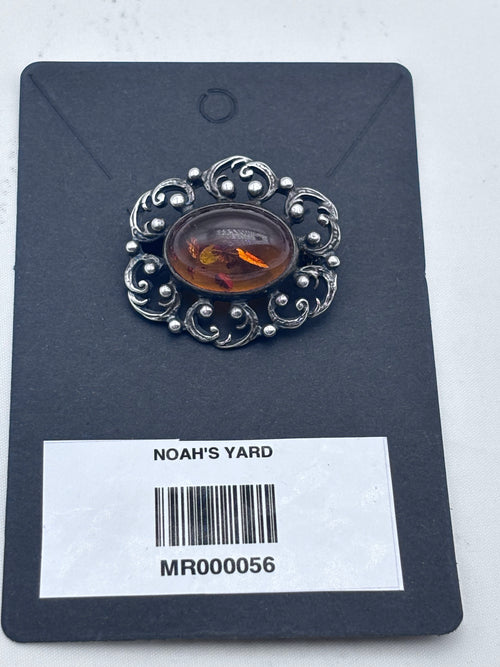 Silver 925 and amber brooch